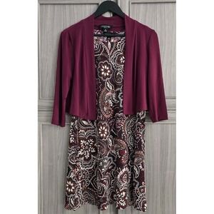 Perceptions Petite 2-Piece Dress N Jacket 10P Maroon Black Floral